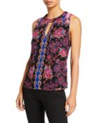 Flowered Crewneck Keyhole Tank