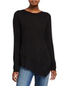 3/4-sleeve Wide-neck Top With Uneven Hem