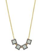 Two-tone Pave Square Aqua Crystal Station Necklace