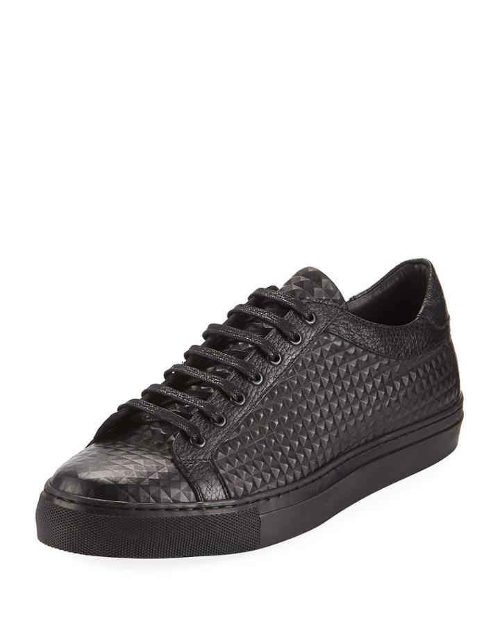 Men's Spike-leather Low-top Sneakers, Black