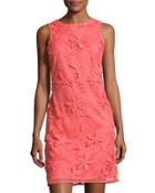 Floral-appliqu&eacute; Sleeveless Sheath Dress, Coral