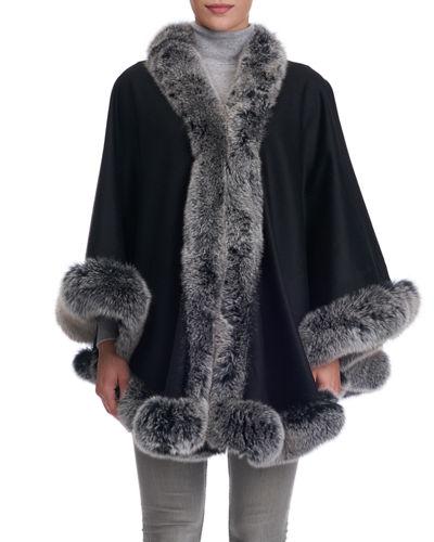 Wool Fur-trim Capelet