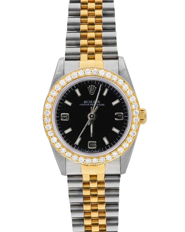Pre-owned Oyster Perpetual Diamond Watch In Two-tone And Black