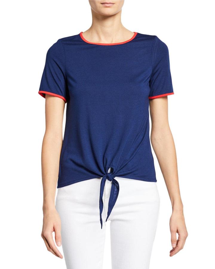 Contrast Trim Tie-front Top
