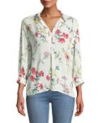 3/4-sleeve Floral-prnt High-low Blouse