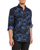 Men's Patterned Sport Shirt W/ Contrast Reverse Cuffs
