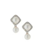 14k White Gold Two-pearl & Diamond Drop Earrings