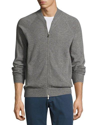 College Collar Cashmere Cardigan, Dark Gray