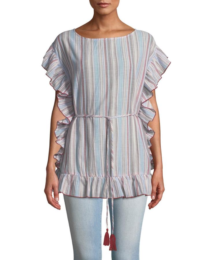 Anara Striped Tie-waist Ruffle-blouse
