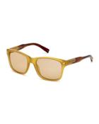 Two-tone Square Plastic Sunglasses, Yellow/brown