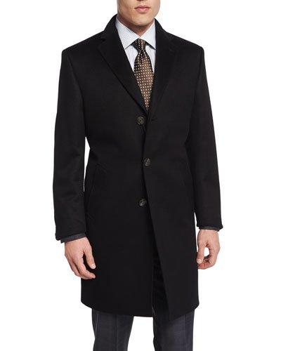 Cashmere Three-button Long Coat, Black
