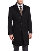Cashmere Three-button Long Coat, Black