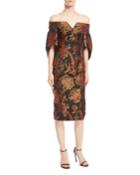Off-the-shoulder Floral-jacquard Sheath Cocktail Dress