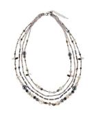 Long Multi-strand Beaded Necklace, Gray