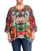 Plus Size Dralion Printed Challis V-neck Top