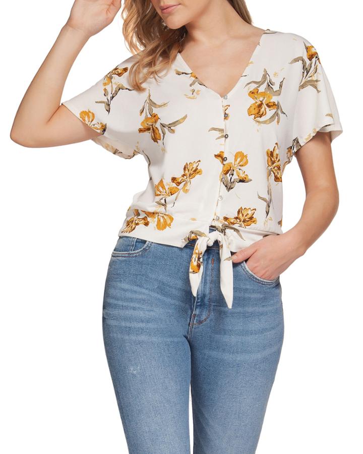 Short-sleeve Top With Tie Front