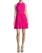 Sleeveless Collared Shirtdress, Geranium