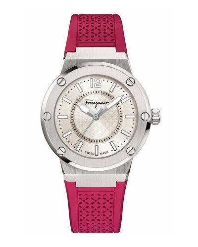 33mm F-80 Watch W/ Rubber Strap, Hot Pink