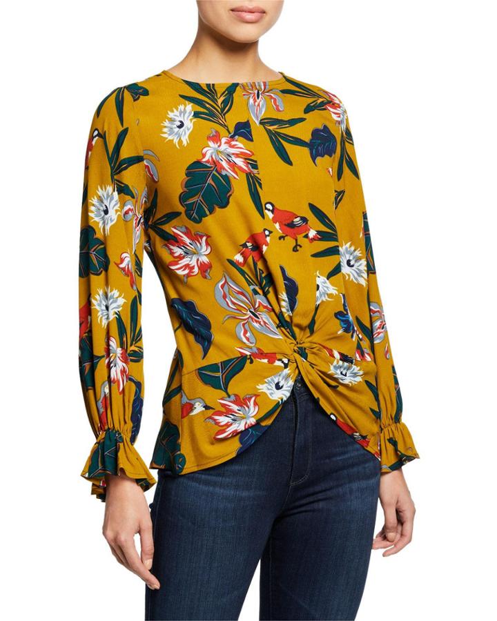 Long-sleeve Floral Twist Blouse