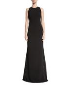 Sleeveless Lace-back Ponte Gown, Black