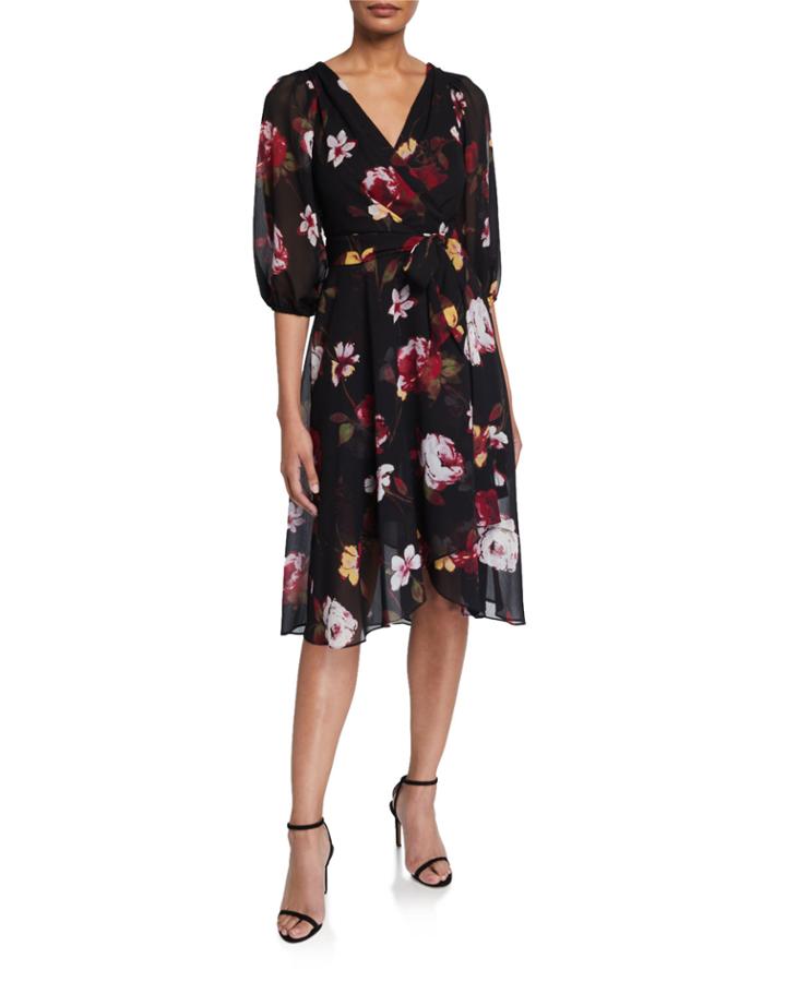 Faux-wrap Floral-print 3/4