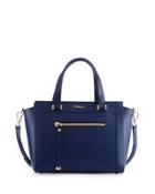 Ginevra Medium Saffiano Satchel Bag, Navy