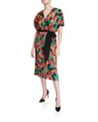 Autumn Pleated Floral Short-sleeve Wrap Dress