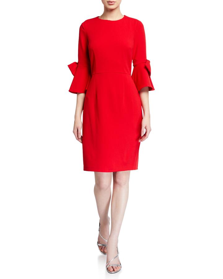 3/4 Bow-sleeve Stretch Crepe Dress