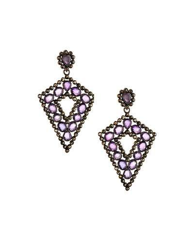 Rose-cut Amethyst & Diamond Geometric Drop Earrings