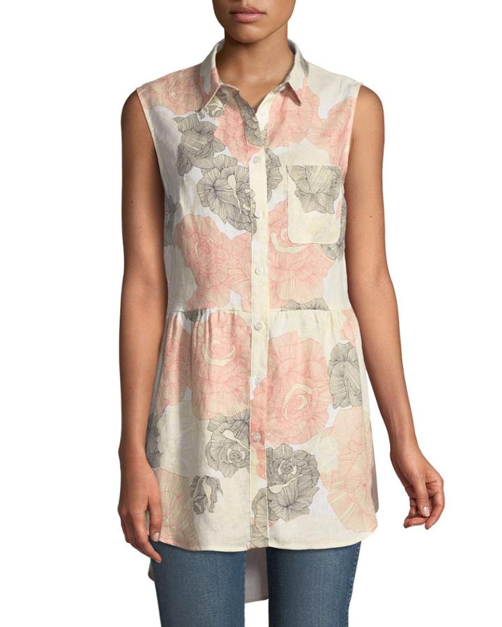 Sleeveless Button-front Floral