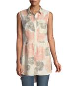 Sleeveless Button-front Floral