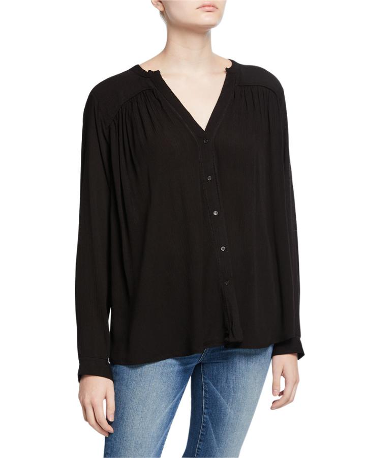 Split-neck Button-down Top