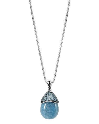 Classic Chain Celestial Orb Blue Quartz Pendant Necklace