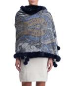 Paisley & Leopard Print Double Face Cashmere W/ Fur Trim