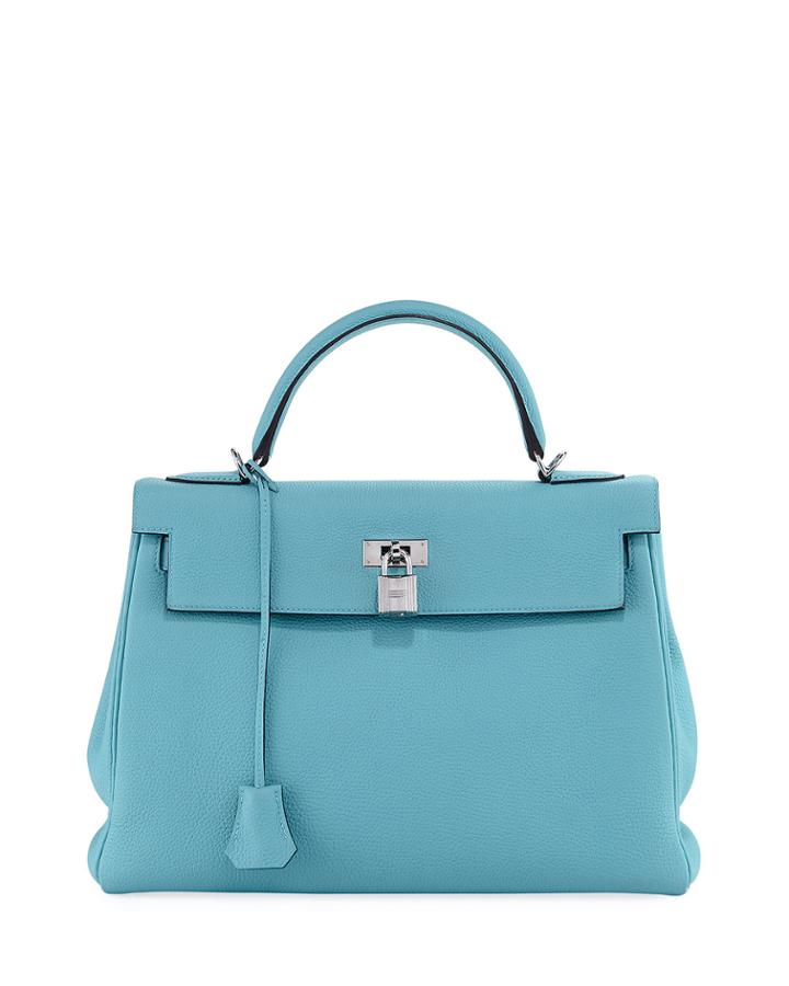 Kelly 32 Leather Top Handle Bag, Blue