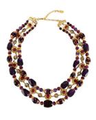 Triple-row Agate & Glass Beaded Collar Necklace