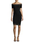 Grommet Off-the-shoulder Bandage Dress, Black/combo