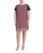 Weave-print Cap-sleeve Shift Dress,