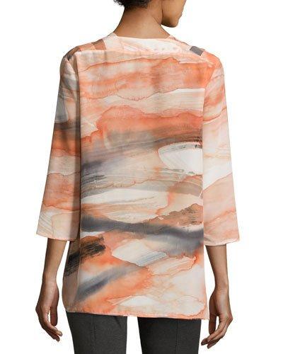 Zelah 3/4-sleeve Silk Blouse, Orange