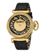 38mm Zebra Leather Watch, Black/gold