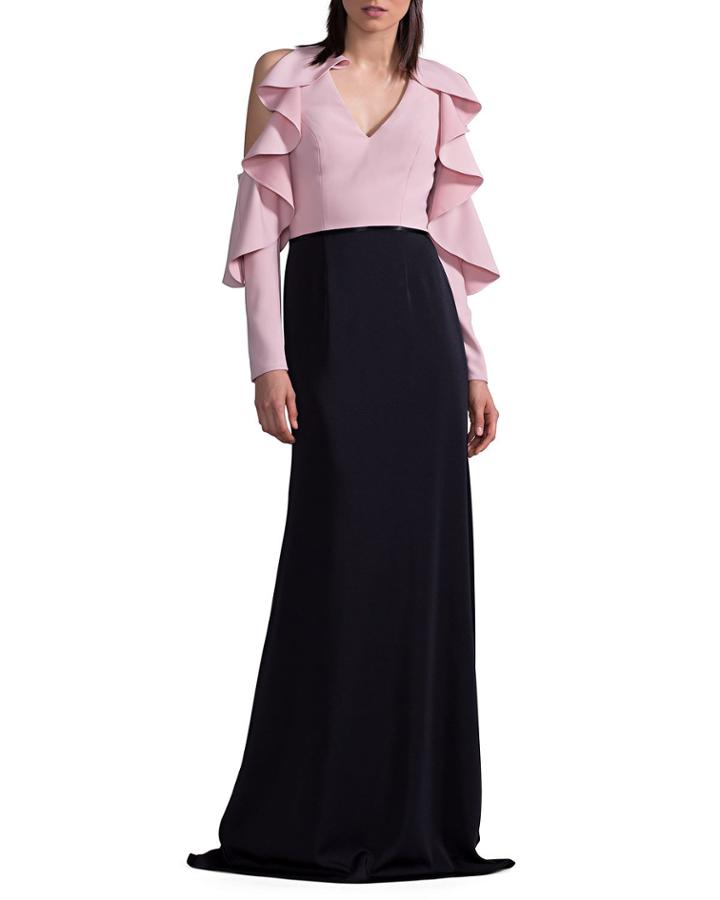 Two-tone Ruffle-sleeve