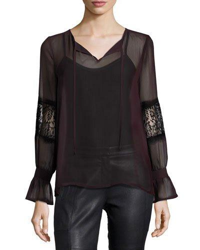 Lace-mix Long-sleeve Blouse