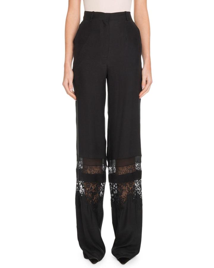 High-waist Tonal Lace Panel Wide-leg