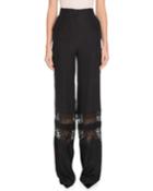 High-waist Tonal Lace Panel Wide-leg