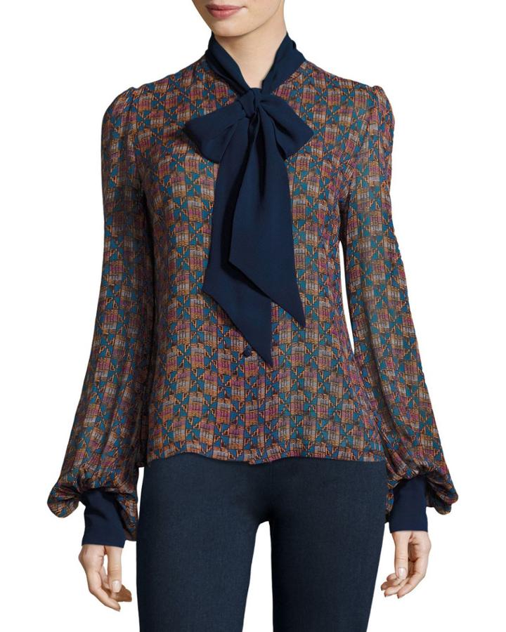 Geometric-print Tie-neck