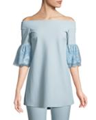 Gizzy Lace-sleeve Off-the-shoulder Top