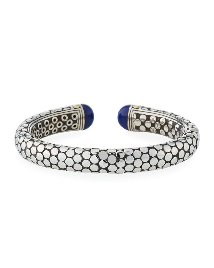 Dot Hinged Bangle W/ Lapis & 18k Gold,