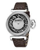 38mm Zebra Leather Watch, Brown/silver