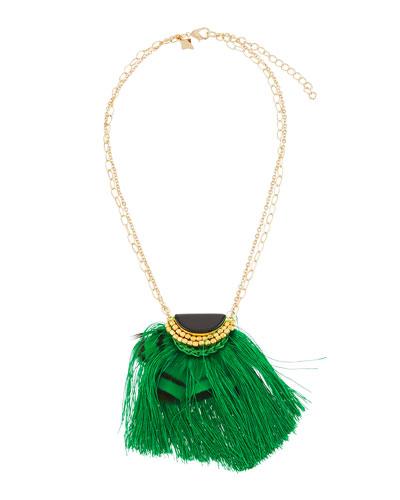 Onyx Hemisphere & Fringe Pendant Necklace