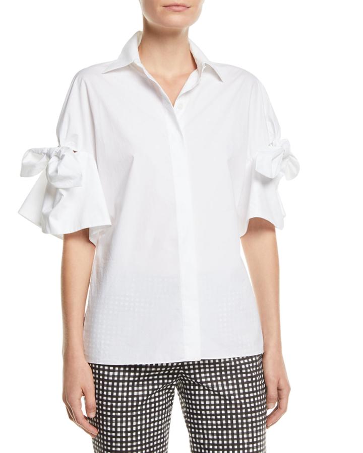 Tie-sleeve Button-front Cotton Poplin